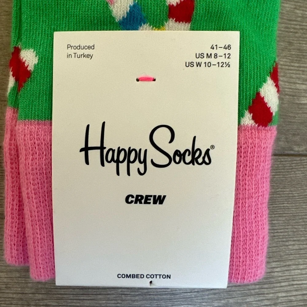 New Happy Socks Psychedelic Candy Cane Crew Socks Vibrant Holiday Christmas